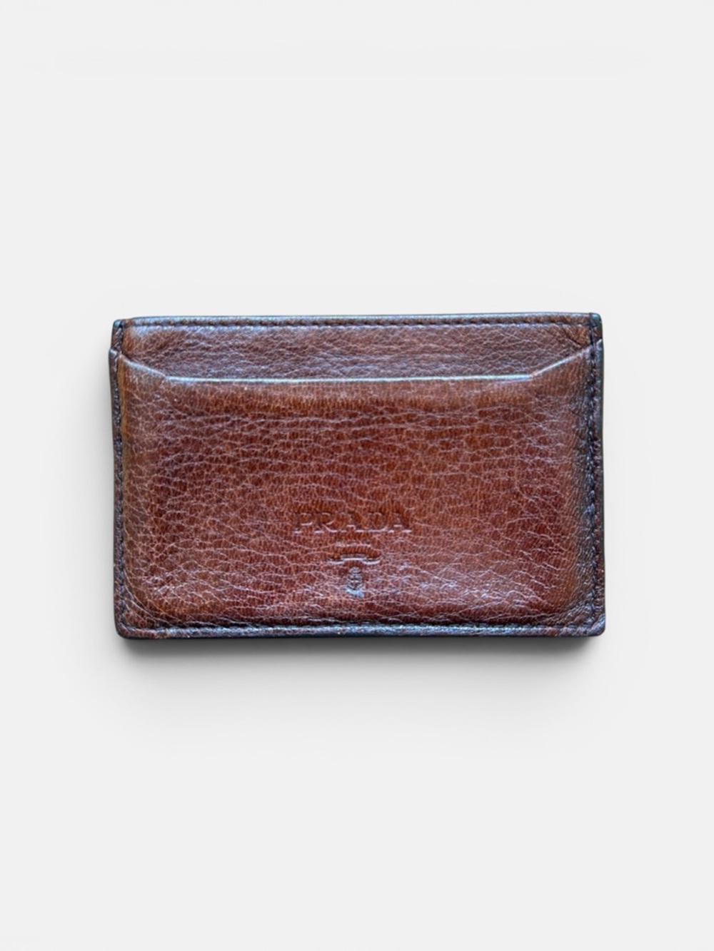 Prada Slim Minimalist Card Holder - Brown Leather